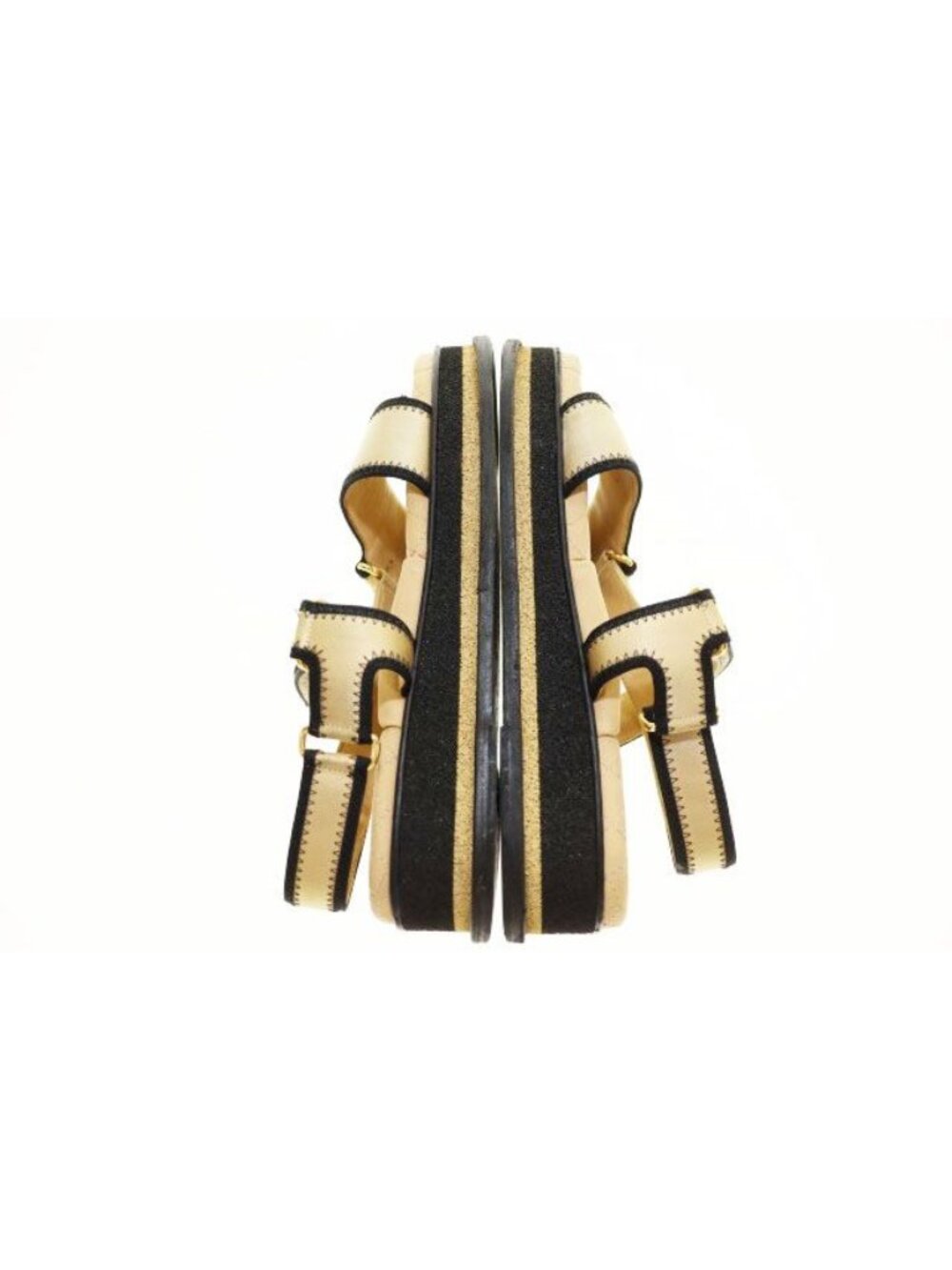 Chanel CC Logo Sports Sandals Satin Leather Beige - Picture 3 of 9
